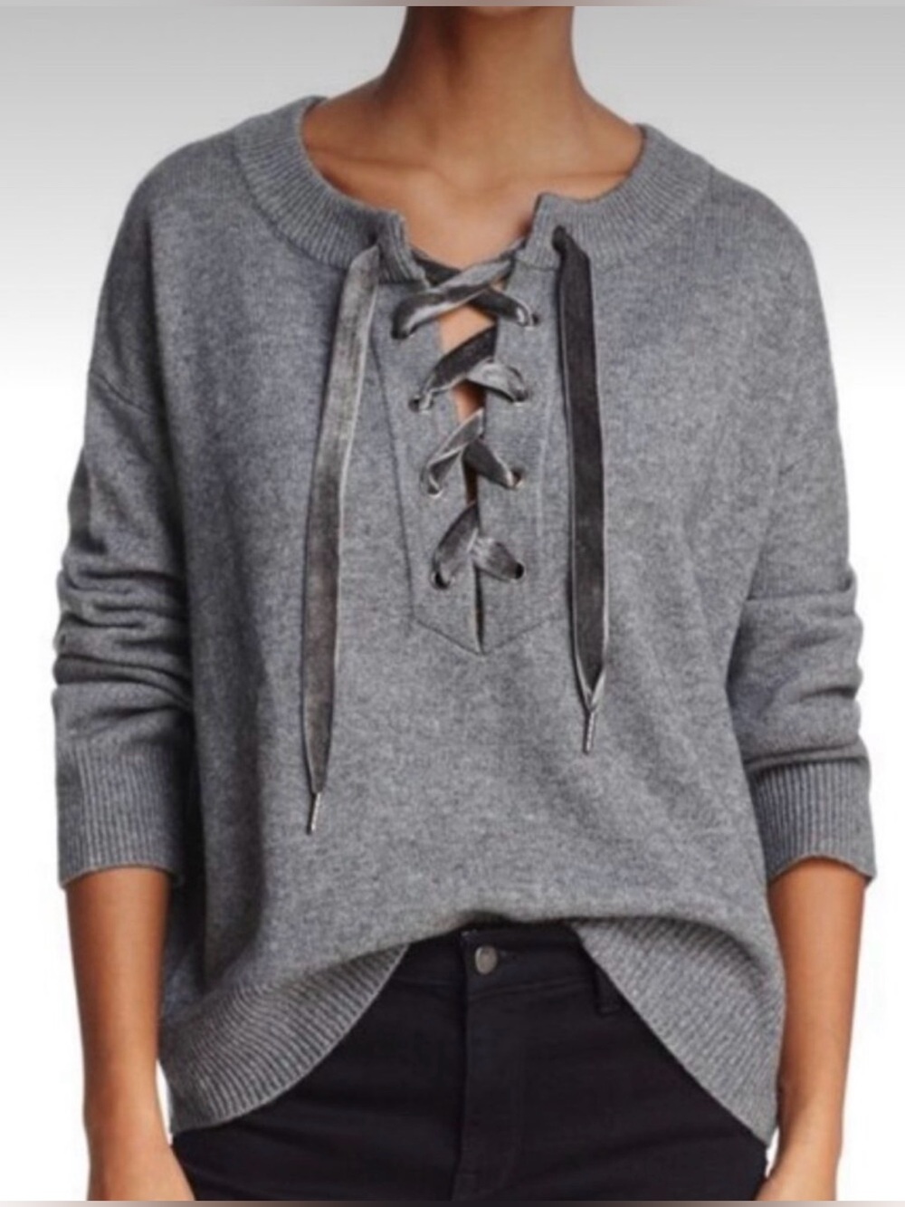 RAILS Lrg CASHMERE WOOL Capsule Natural Fibers Olivia Shoelace Neckline Sweater